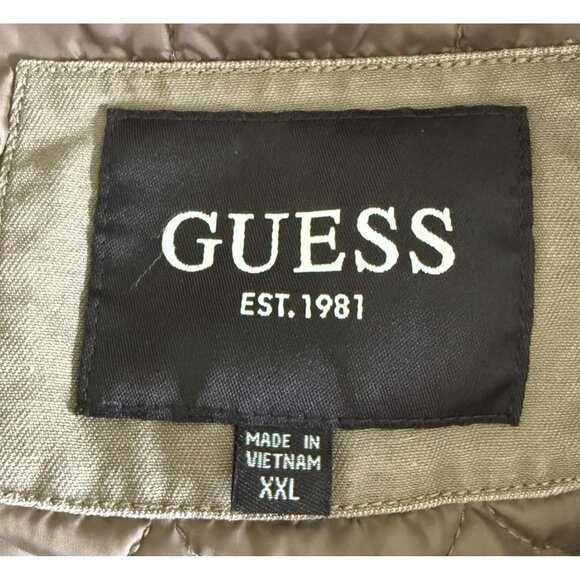 Guess Mens XXL Khaki Jacket Gray Hood Pockets Snap Close - Picture 5 of 7